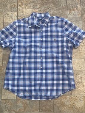 Polo by Ralph Lauren Blue and White Plaid Short-Sleeve Button-Down Shirt